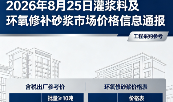 张金镇2026年8月25日灌浆料及环氧修补砂浆市场价格信息通报